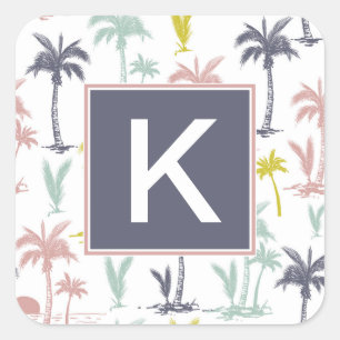 Pegatina Cuadrada Árbol de palmeras pastel por el patrón de playa