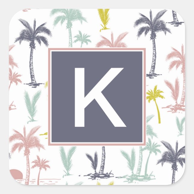 Pegatina Cuadrada Árbol de palmeras pastel por el patrón de playa (Anverso)