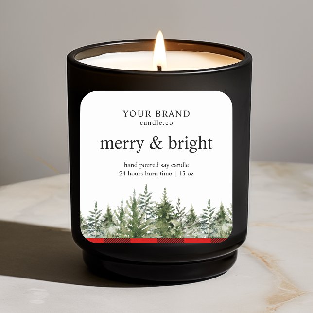 Pegatina Cuadrada "Árbol de pino verde acuarela y tostado de búfalo  (Subido por el creador)