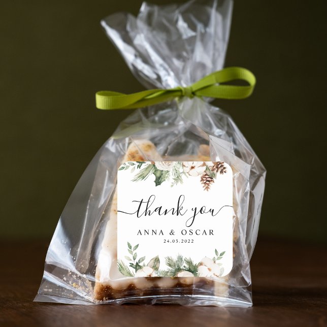 Pegatina Cuadrada Árbol de pino verde acuático y flores blancas (Subido por el creador)