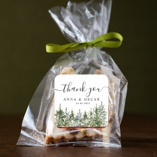 Pegatina Cuadrada Árbol de pino verde acuático y tostado de búfal