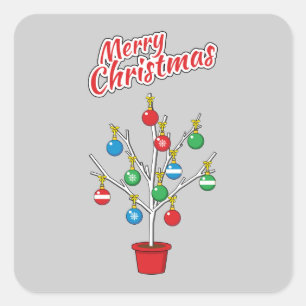 Pegatina Cuadrada Árbol de sucursal desnudo de los navidades - Feliz