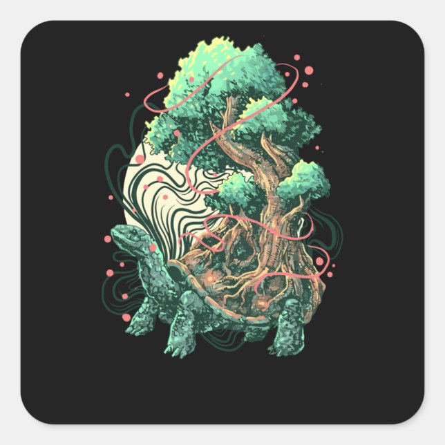 Pegatina Cuadrada Árbol de tortugas (Anverso)