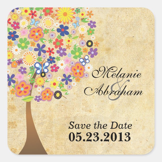 Pegatina Cuadrada Árbol de vida (Anverso)