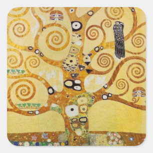 Pegatina Cuadrada Árbol de Vida Dorado Arte – Klimt Art Nouveau