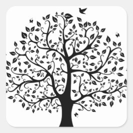 Pegatina Cuadrada Árbol de vida en blanco y negro