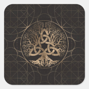 Pegatina Cuadrada Árbol de vida -Yggdrasil con Triquetra