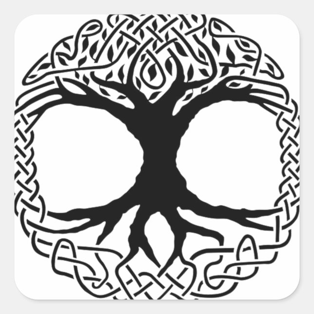 Pegatina Cuadrada Árbol de vida Yggdrasil Norse wicca mitología (Anverso)