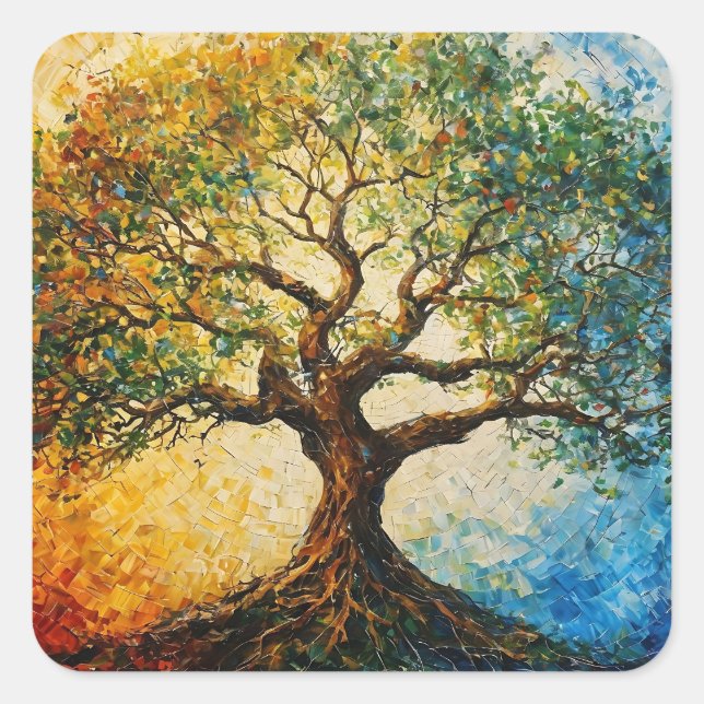Pegatina Cuadrada Árbol del conocimiento - Pintura de petróleo (Anverso)