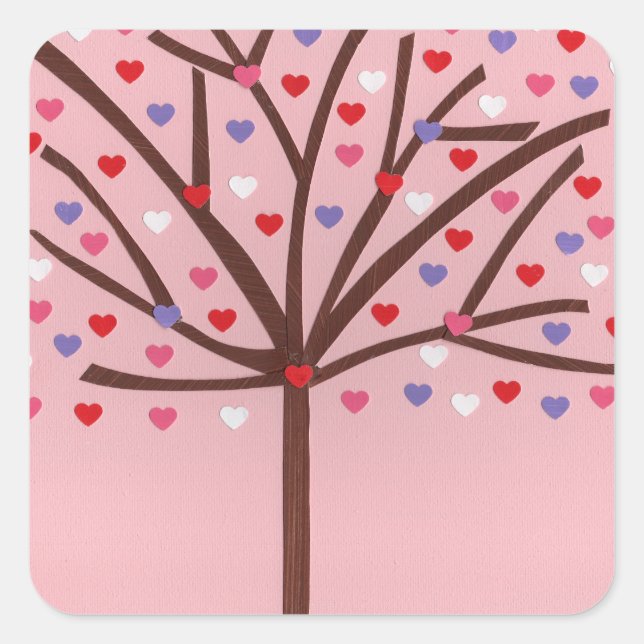 Pegatina Cuadrada Árbol del Corazón (Anverso)