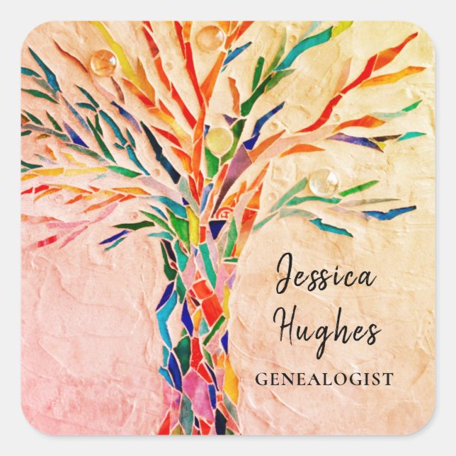 Pegatina Cuadrada Árbol genealógico de familia Beige (Anverso)