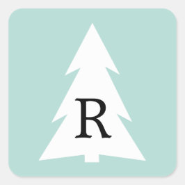 Pegatina Cuadrada Árbol geométrico blanco en monograma de Personaliz