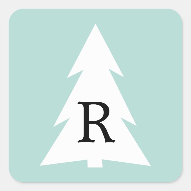 Pegatina Cuadrada Árbol geométrico blanco en monograma de Personaliz (Anverso)