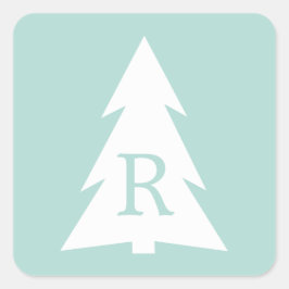 Pegatina Cuadrada Árbol geométrico blanco en verde menta, tu monogra