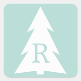 Pegatina Cuadrada Árbol geométrico blanco en verde menta, tu monogra