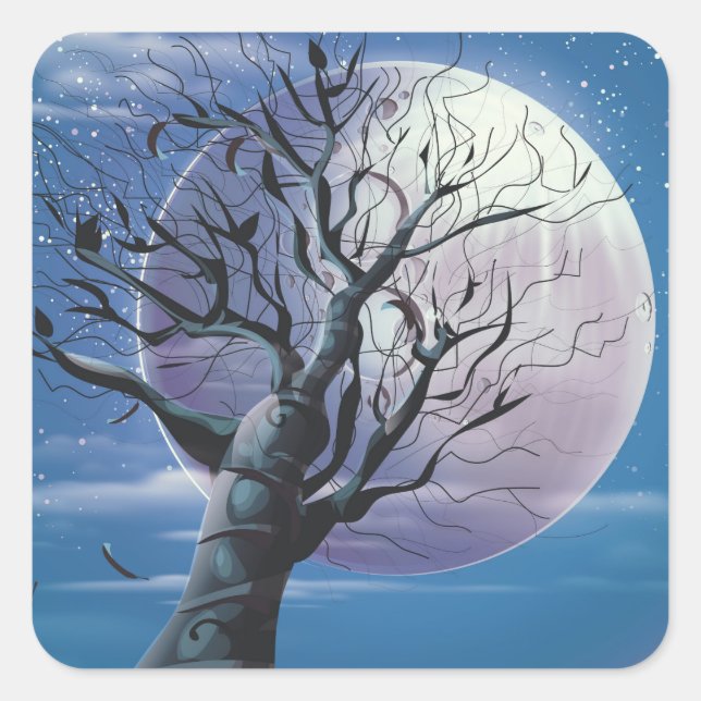 Pegatina Cuadrada Árbol lunar (Anverso)