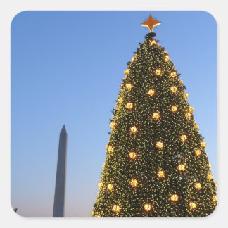 Pegatina Cuadrada Árbol nacional de Navidad y Monumento de Washingto