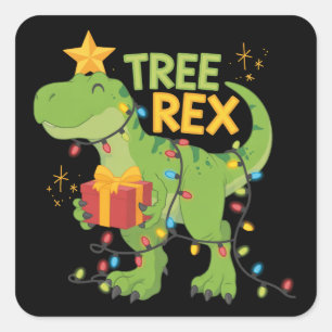 Pegatina Cuadrada Árbol Rex Familia de Dinosaurios Navidad Grupo Com