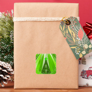 Pegatina Cuadrada Árbol verde de Navidad moderno con estrella