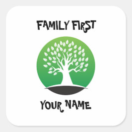 Pegatina Cuadrada Árbol verde de reunificación familiar de personali