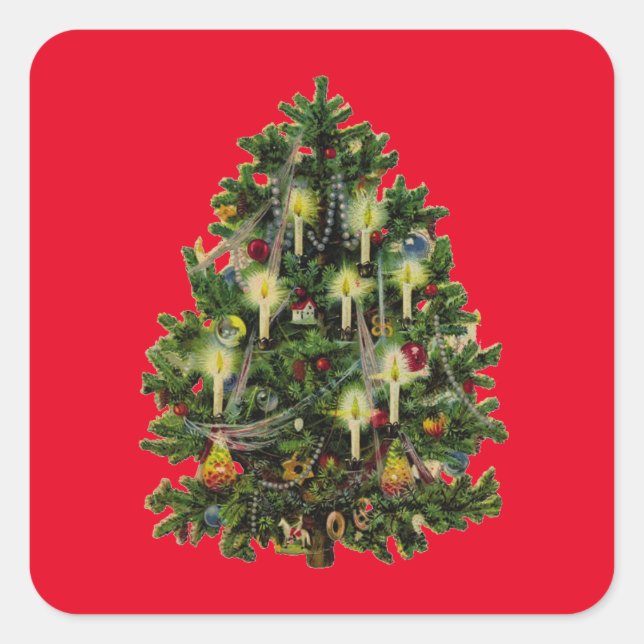 Pegatina Cuadrada Árbol vintage de Navidad (Anverso)