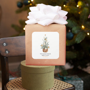 Pegatina Cuadrada Árbol vintage de Navidad   Feliz feriado