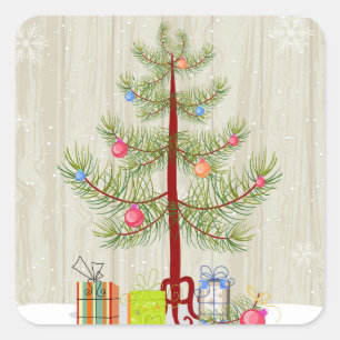 Pegatina Cuadrada Árbol y regalos