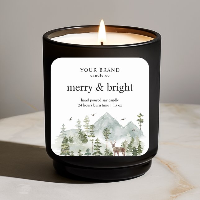 Pegatina Cuadrada "Árboles acuáticos forestales y velas de ciervos (Subido por el creador)