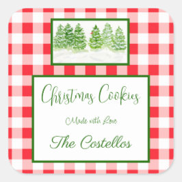 Pegatina Cuadrada Árboles de Invierno en Acuarela Galletas de Cuadro