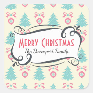 Pegatina Cuadrada Árboles de navidad, arcos y modelo de las