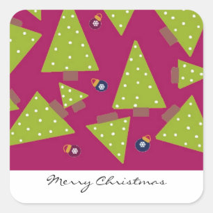 Pegatina Cuadrada Árboles de Navidad Caprichosos