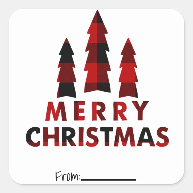 Pegatina Cuadrada Árboles de Navidad Cuadros Rojos Tipo Fiesta (Anverso)