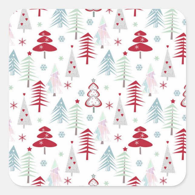 Pegatina Cuadrada Árboles de Navidad multicolores en blanco (Anverso)