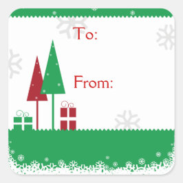 Pegatina Cuadrada Árboles de Navidad Verde