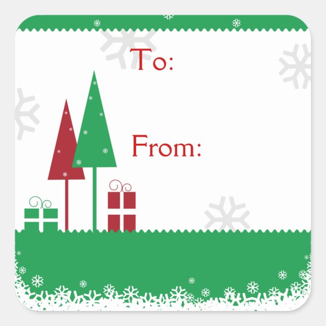 Pegatina Cuadrada Árboles de Navidad Verde (Anverso)