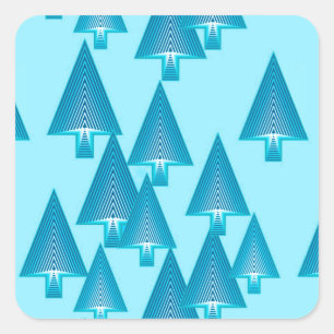 Pegatina Cuadrada Árboles modernos metálicos de Navidad - azul cielo