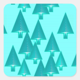 Pegatina Cuadrada Árboles modernos metálicos de Navidad - turquesa