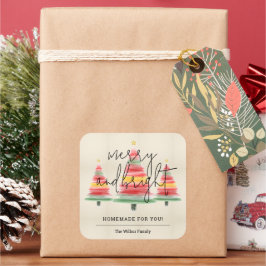 Pegatina Cuadrada Árboles navideños acuarelas caseros para ti