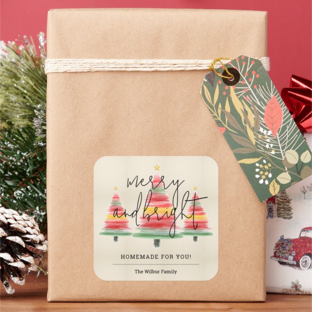 Pegatina Cuadrada Árboles navideños acuarelas caseros para ti (Vacaciones)