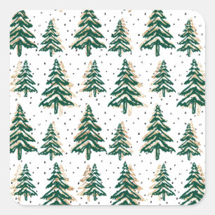 Pegatina Cuadrada Árboles navideños de invierno escarpados