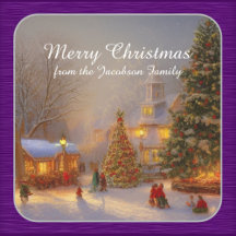 Árboles navideños de nieve en Quaint Village Scene