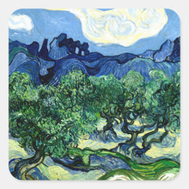 Pegatina Cuadrada Árboles olivos con Alpilles arte paisajístico Van
