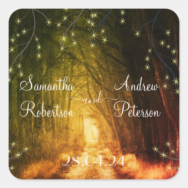 Pegatina Cuadrada Árboles Rústicos Antiguos (Anverso)