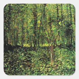 Pegatina Cuadrada Árboles y maleza de Vincent van Gogh