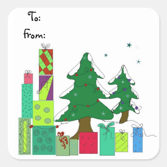 Pegatina Cuadrada Árboles y presencias cubiertos de nieve (Anverso)