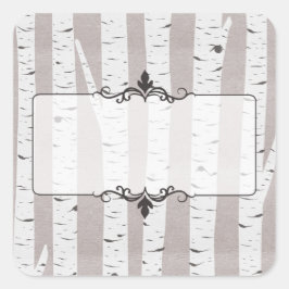 Pegatina Cuadrada Árboles y ramas de madera de Birch Rústico Natural