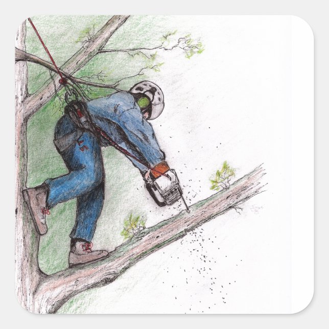 Pegatina Cuadrada Arborisco de cirujano árbol Lumberjack (Anverso)