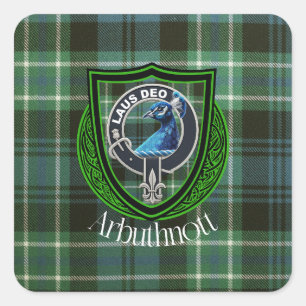 Pegatina Cuadrada Arbuthnott Scottish Clan Tartan y Escudo