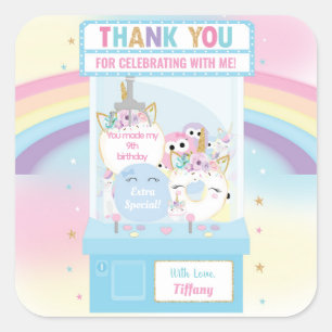 Pegatina Cuadrada Arcade Chica Birthday Cute Blue Claw Machine