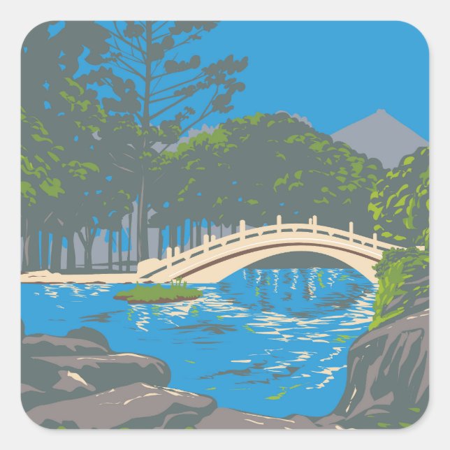 Pegatina Cuadrada Arch Bridge Guanghua Pool (Anverso)